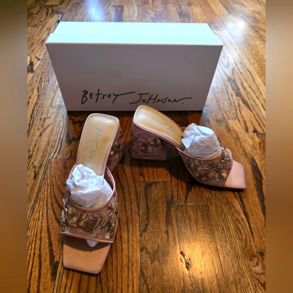 Betsey Johnson Pink Floral Mules